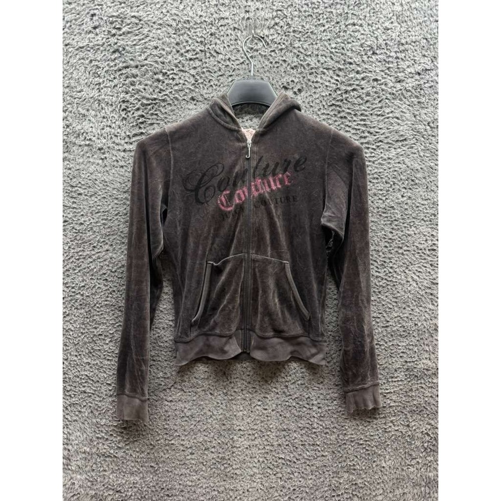 Vintage Y2K Juicy Couture Velour Full Zip Cropped Hoodie Brown Womens Size M